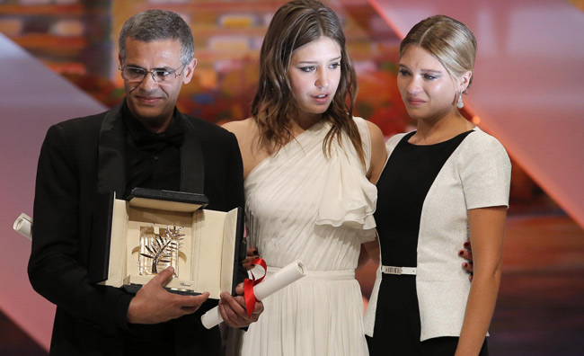 I Vincitori della Palma D’Oro con il film “La vie d’Adele”. Il regista Abdellatif Kechiche e le attrici Adèle Exarchopoulos e Léa Seydoux