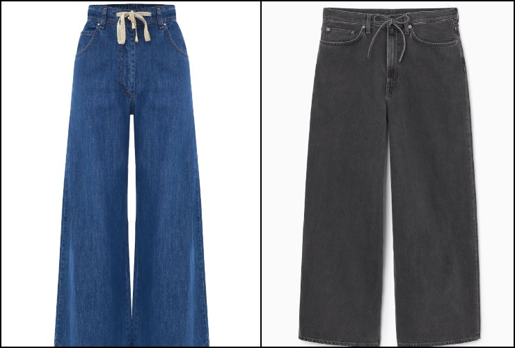 Collage jeans con coulisse. Primo a sinistra di Neat a Porter. Modello a destra di Max Mara